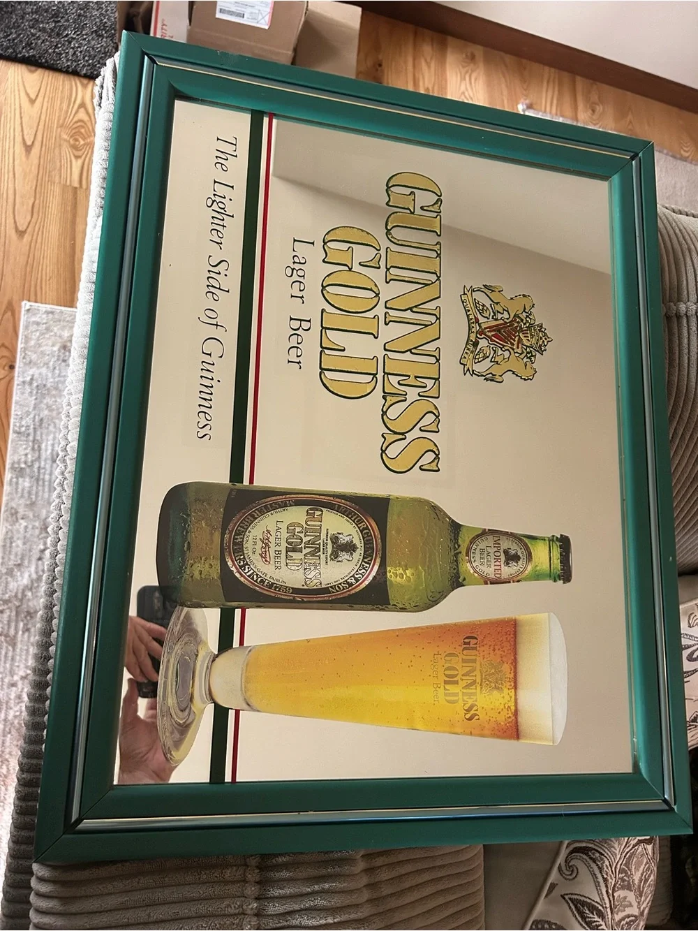 Guinness Gold Framed Sign with Green Trim and Gold Lettering